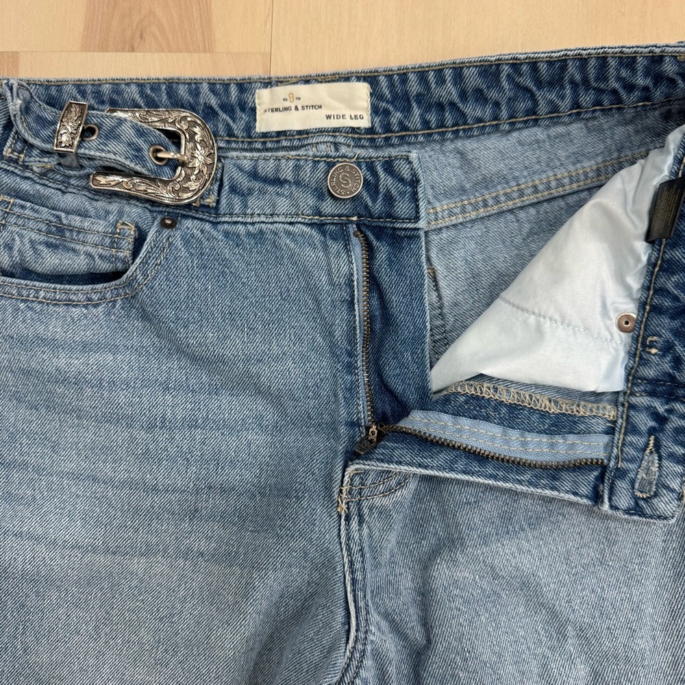 Sterling & Stitch Buckle Ultra High Rise Wide Leg Jean Light Wash Women's 28 - Picture 9 of 16
